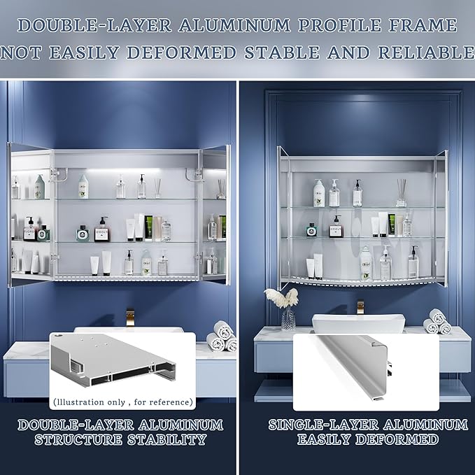ExBrite LED Lighted Bathroom Medicine Cabinet with Mirror, 30 x 26 Inch, Recessed or Surface Mount, Anti-Fog, Stepless Dimming, Color Temperature Change, Built-in 6000K Sensor Light, Storage Shelves
