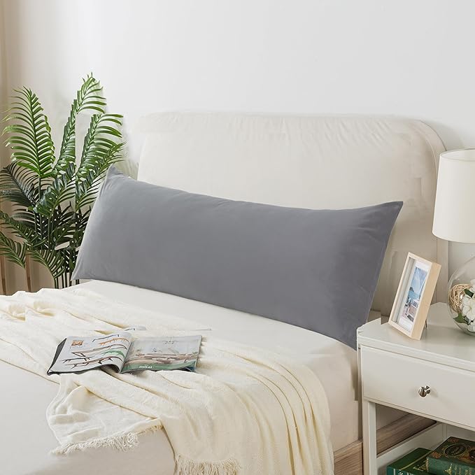 Grey Body Pillow for Adults Shredded Memory Foam Long Pillow for Sleeping Firm Hug Pillows Removable Cover for Side and Back Sleepers Full Pillow with Gray Pillowcase