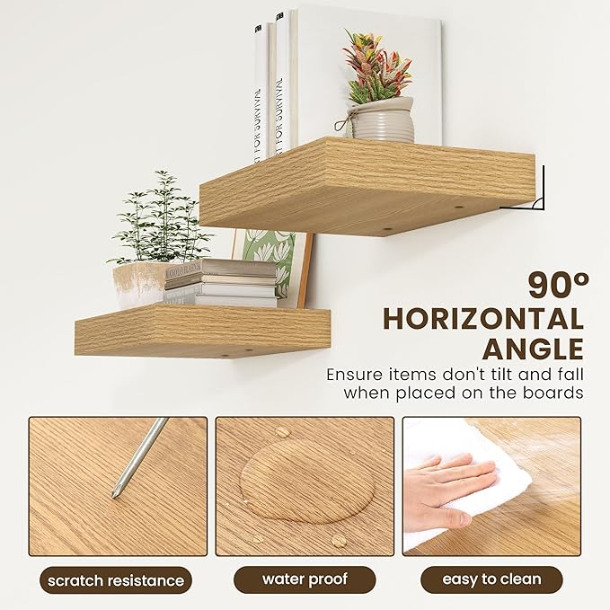 Deep Floating Shelves for Wall | 16 Inch Wide x 12 Inch Deep Floating Shelves Set of 2 | Rustic Oak Wide Wall Shelves | Bookshelf Laundry Shelf TV Shelf Nightstand