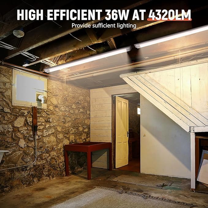 DAKASON 4-Pack 4FT LED Closet Light Fixture, 4-Foot Flush Mount Garage Ceiling Lighting 36W 4320lm, 48in Flat Panel Lights Hardwired for Basement, Kitchen, Utility, 3/4/5000K Adjustable No Plug