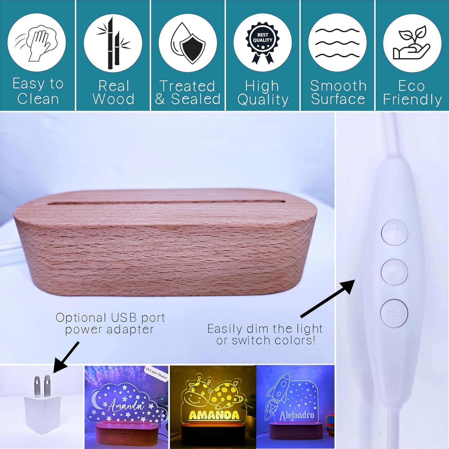 Personalized Night Light | Custom Nightlight for Kids | Nursery Baby Room Decor | Children's Bedroom Gift | LED colors | Stars Night Light (Woodland Critters)