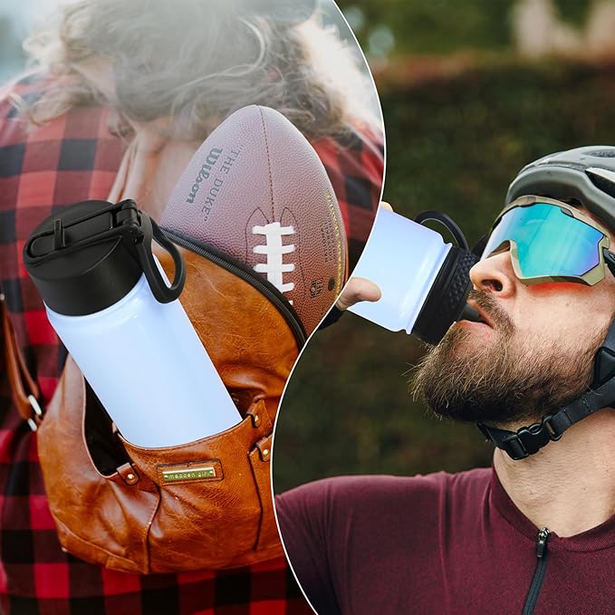 Sports Stainless Steel Water Bottle with Straw, Spout lid-24OZ -Wide Mouth Vacuum Insulated Thermos Water Bottles, Keep Water Cold/Hot, Metal Water Bottle for Biking Hiking (24 oz, Light Blue)