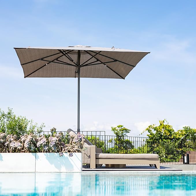 PURPLE LEAF 10 X 10 FT Semi-Auto Outdoor Patio Umbrella Market Table Sun Umbrellas with 8 Aluminum Sturdy Ribs for Backyard Deck Garden Pool (Gray Pole Gray Canopy)