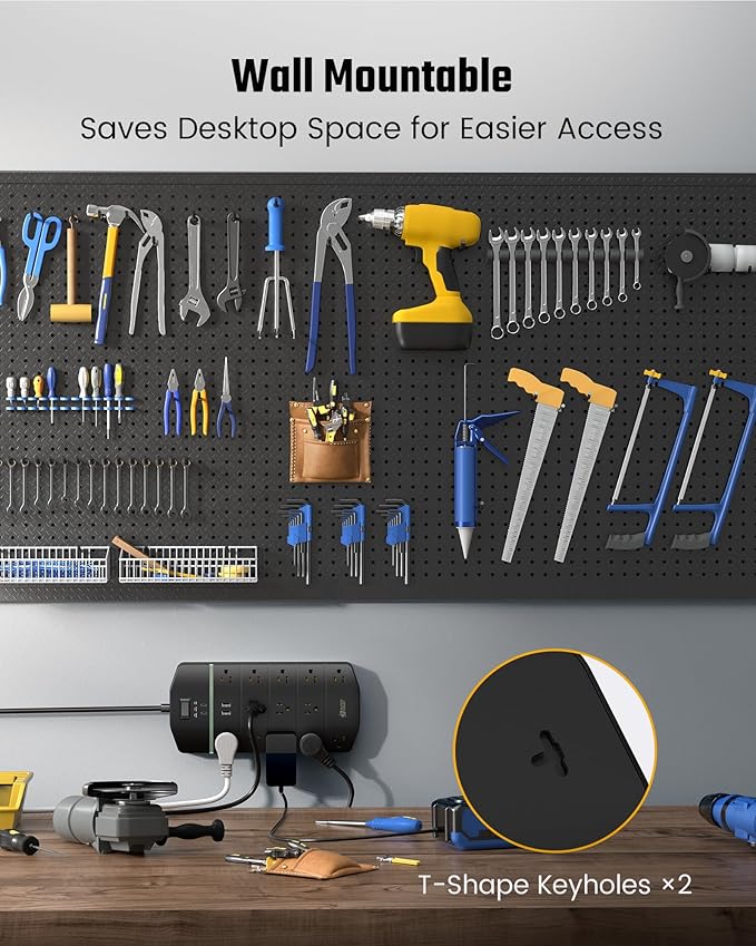 SUPERDANNY 15A Power Strip Surge Protector 5000 J with 13 AC Outlets 2 USB-A & 2 USB-C PD 20W Fast Charging Heavy Duty 14AWG/3C Industrial Grade 10ft Extension Cord for Workbench Home Office Black