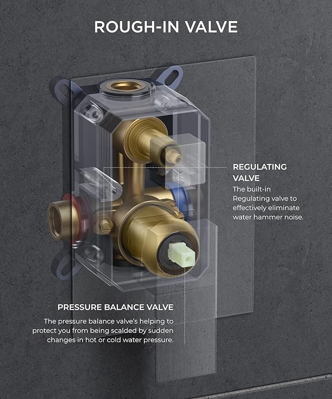 FORIOUS Rain Shower Head System, 10 Inch Shower Faucet Set with with handheld combo, Solid Brass Pressure Balanced Valve and Trim Kit Fixtures, Wall Mounted, Brushed Gold