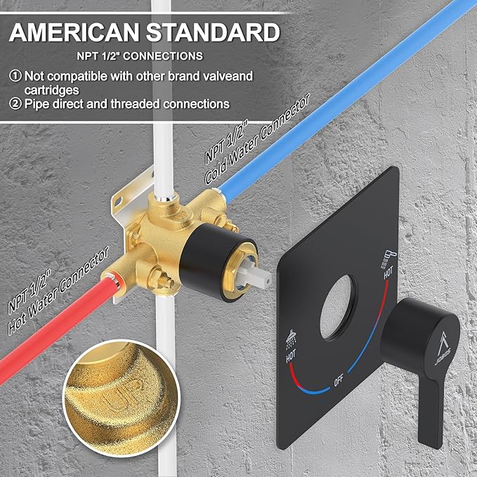 Shower Faucet Set Rain Shower System Valve Kit with Head -3 Setting Handheld High-Pressure Shower Fixtures Valve Included (Matte Black)