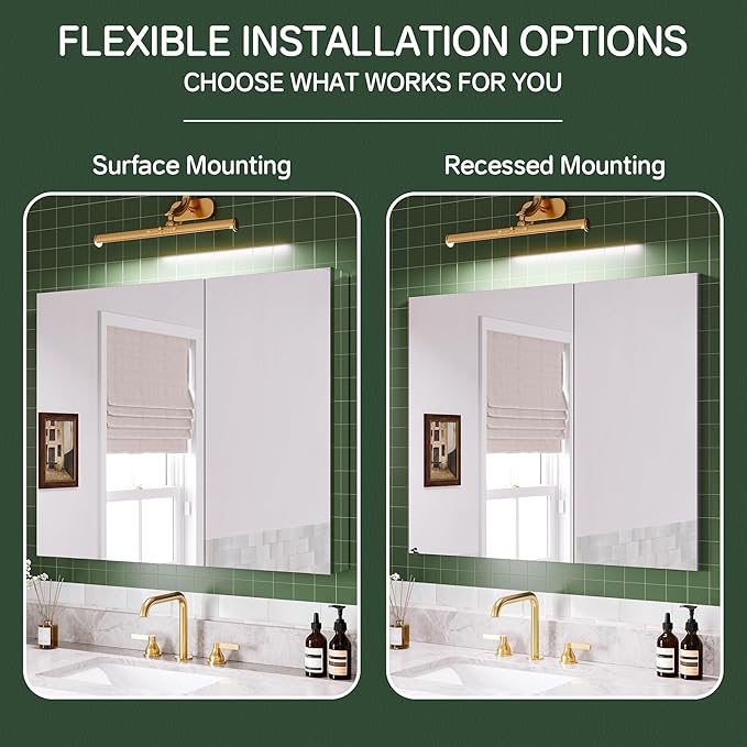 36''×30'' Medicine Cabinet with Mirror Door, Storage Cabinet Vanity Mirror for Bathroom, Blum Hinges, Recessed/Surface Mount, Adjustable Glass Shelves