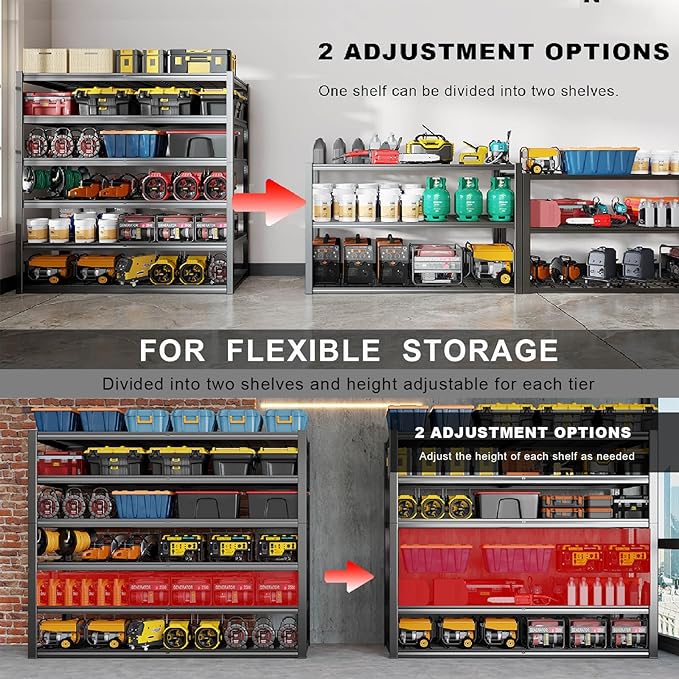 65" W Garage Shelving Heavy Duty, 6 Tier Garage Shelves, Adjustable Storage Shelving Unit, Commercial Metal Shelf for Warehouse, Pantry, School, Shop, 3 Pack