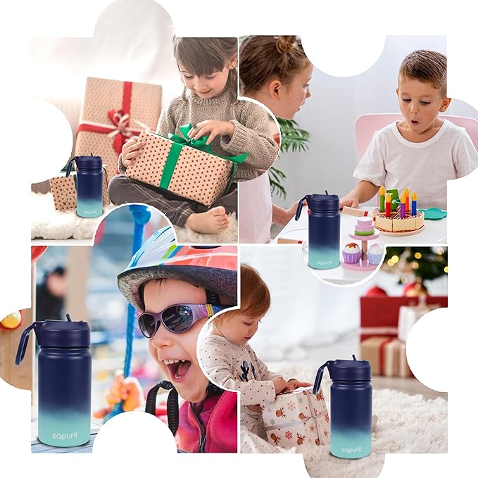 Kids Water Bottle, 16OZ Water Bottles Kids with Straw, Stainless Steel Vacuum Double Wall Insulated cup, Kids Water Bottle for School, Gifts for Boys (GREEN YELLOW, 16OZ)