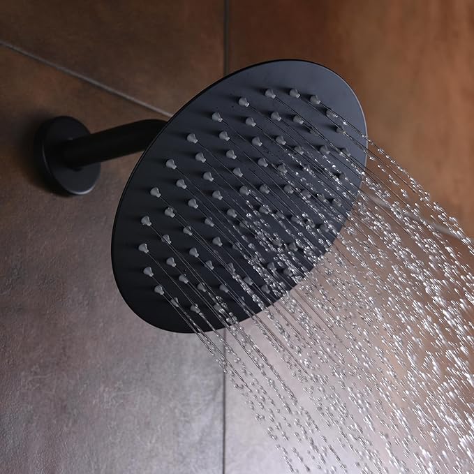 SUMERAIN Single-Function Shower Faucet Set Black and Gold, Stainless Steel 8 Inch Rain Shower Head Single Handle With Rough-in Valve Shower Trim Kit