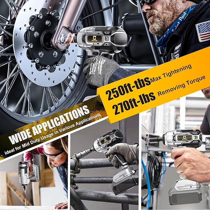 Cordless Impact Wrench for Dewalt Battery 250FT-LBS 3/8 inch 340N.m Compact Impact Gun Brushless Electric Includes LED Work Light - 2400RPM Light-Duty Impact Driver Wrench - No Battery