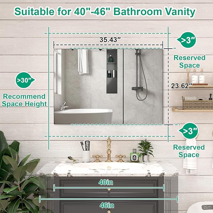 36 x 24 Farmhouse Medicine Cabinet, Tempered Frameless Bathroom Mirror with Storage, Black Recessed or Surface Mount Aluminum Medicine Cabinet for Bathroom Modern