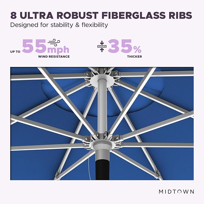 Midtown Umbrellas Push Pop Sunbrella Umbrella 9 Feet Outdoor Umbrella in Dark Blue Acrylic - Patio Umbrella, Backyard Umbrella, Garden Umbrella, Picnic Table Umbrella & Pool Umbrella - Black Pole