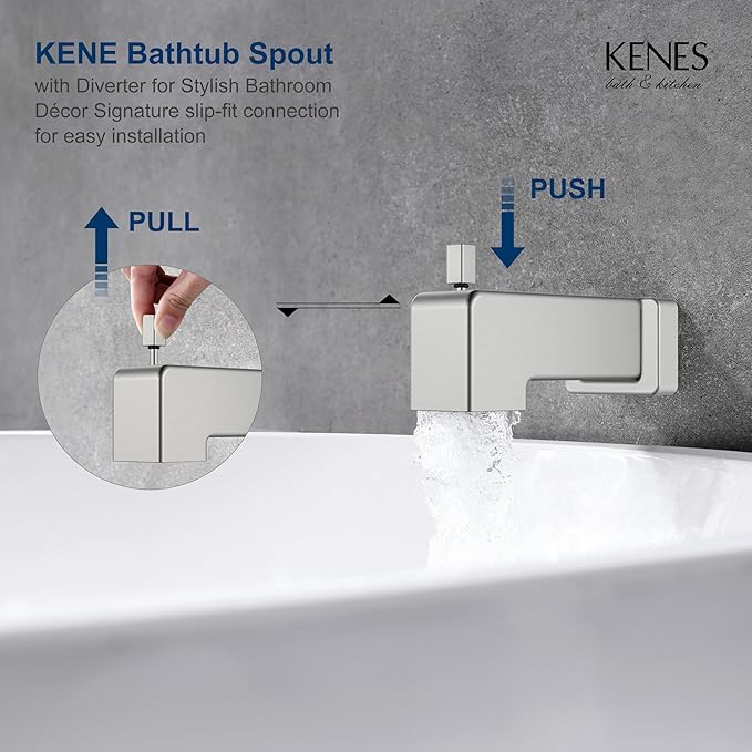 KENES Brushed Nickel Tub and Shower Trim Kit, Shower Faucet with Single-Spray Rain Shower Head, Square Stainless Shower Faucet Set, KE-6025A (Shower Valve Included)