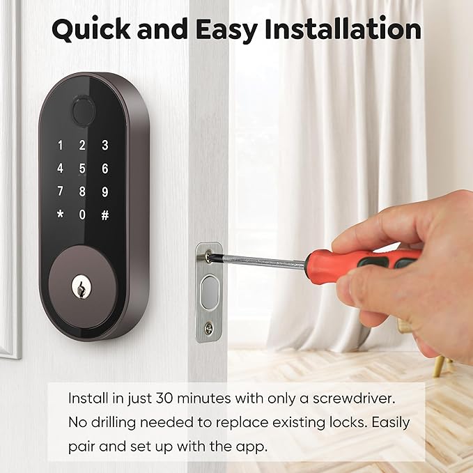 Keyless Entry Fingerprint Deadbolt Smart Lock: Sifely Digital Front Door Keypad with App Control, Electronic/Electric Deadbolt with Fingerprint & Code Access, Auto Locking, Easy to Install (Bronze)