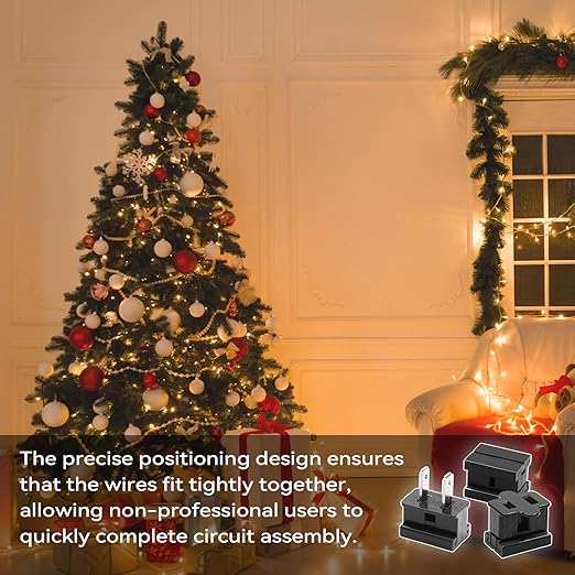 SPT-2 Vampire Plug, Extension Cord Connector Combo Kit, SPT-2 Cable Christmas Lighting String Extension Cord Replacement Splice Sliding Plug (10 Each of Male/Female and Connector Plugs, Black)