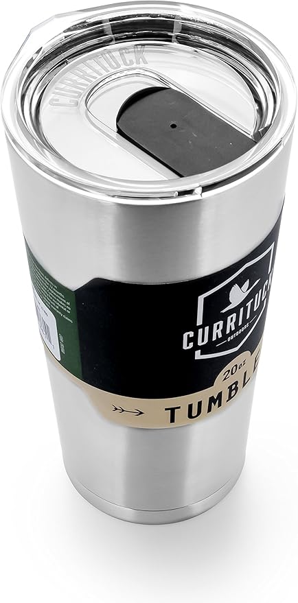 Camco Currituck Heavy Duty Stainless Steel Tumbler Cup with Lid by Camco- Perfect for Travel, Camping, Hiking, The Beach and Sports, Won't Condensate- 20 oz (51861)
