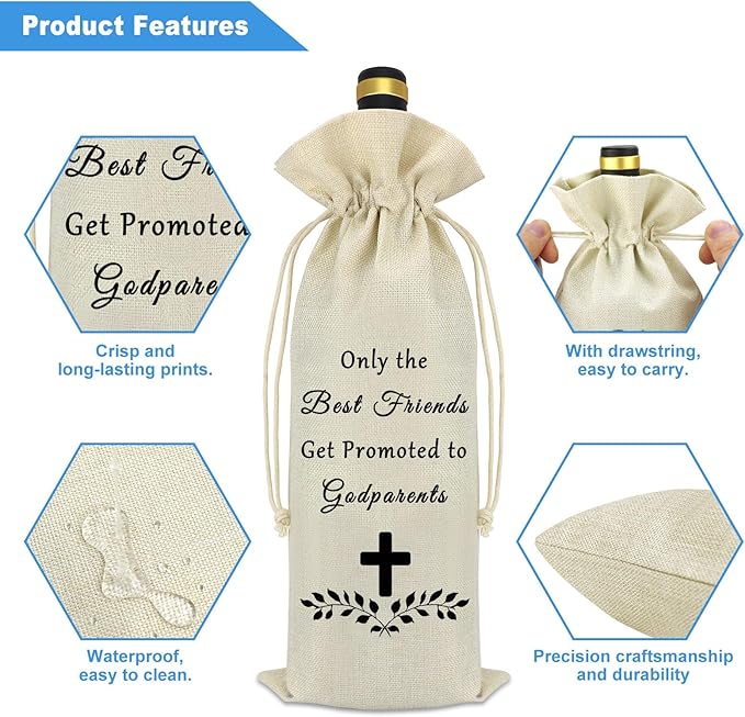 Godparents Proposal Gift Wine Bag Godmother Godfather Gift from Godchild Burlap Wine Bottle Cover Pregnancy Announcement Gift for Friends Sister Wine Bag Birthday Christmas Gifts for Godparents
