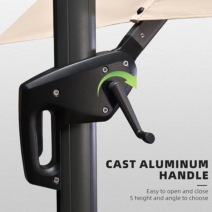 PURPLE LEAF 10' X 13' Patio Umbrella Outdoor Cantilever Rectangle Umbrella Aluminum Offset Umbrella with 360-degree Rotation for Garden Deck Pool Patio, Beige