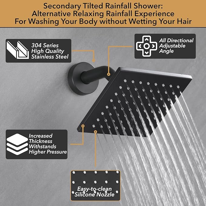 VANFOXLE Shower Faucet Set Matte Black Shower System,Shower Faucet with 2 in 1 Handheld,Ceiling Mount 16 Inch Shower Head+6 Inch Shower Head(Rough-in Valve Body and Trim)