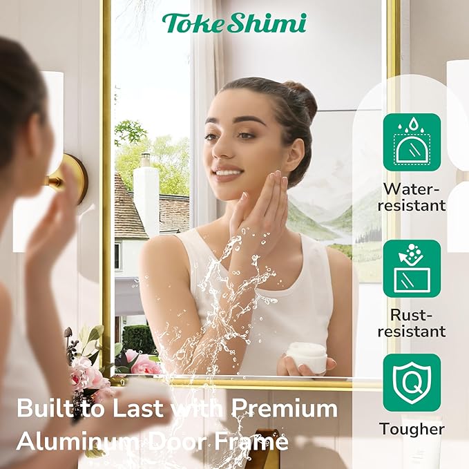 TokeShimi 21x27 Bathroom Medicine Cabinet with Mirror Beveled, White and Gold Recessed Medicine Cabinet Mirrored for Wall, Aluminum Framed Metal Mirror with Storage Adjustable