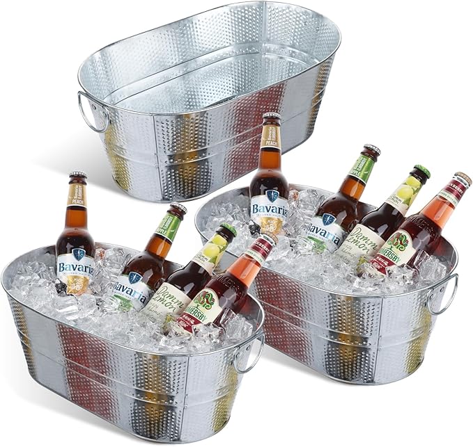 Galvanized Tub Beverage Tubs, 3pcs Dot Metal Ice Buckets for Cocktail Bar 3 Gallon Wine Beer Drink Buckets with Handles Large Tin Tub Cooler Mimosa Bar Supplies Ice Bucket for Parties