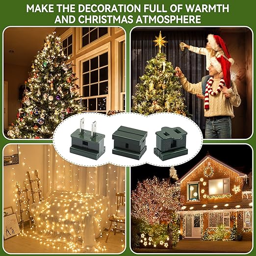 SPT-1 Male/Female Vampire Plug, Extension Cord Connector Combo Kit Green, Replacement Splice Zipper Plugs with SPT-1 Cable Adaptor Christmas Lighting String Extension Cord (10 pcs Plugs Each)