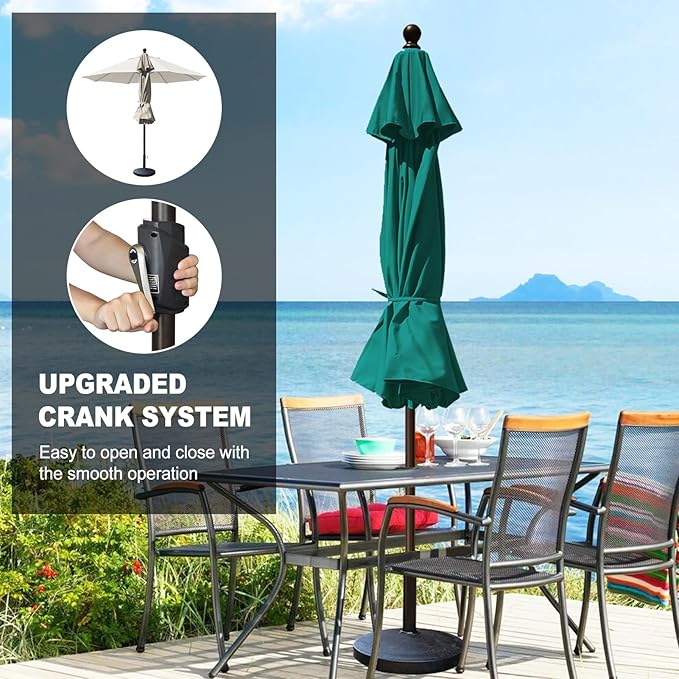 Eurmax USA 10-Year-Non-Fading 10Ft Market Umbrella Outdoor Patio Umbrella Table Umbrella with 8 Ribs,Hand Crank and Ventilation (Teal)