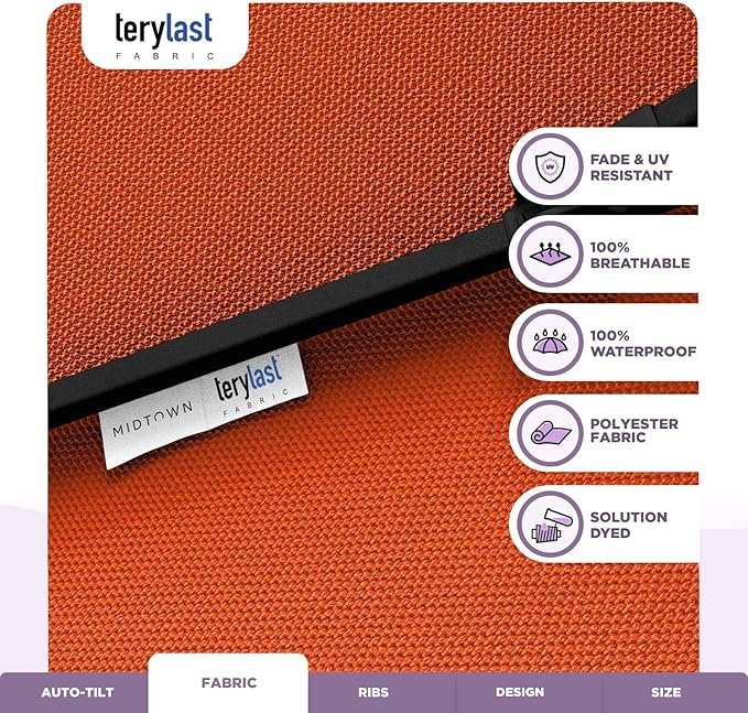 Midtown Umbrellas 10-Year-No-Fade - 10 Ft - UV Proof Bright Orange Polyester Fabric - Umbrella Outdoor Patio, Aluminum Frame Large Patio Umbrella for Garden, Pool & Deck - Black Pole