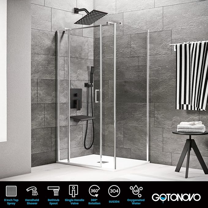 gotonovo Rain Shower Faucet System Set Rainfall Shower Head with Handheld Sprayer Waterfall Tub Spout Wall Mounted Mixer Combo Rough-in Valve and Trim Included 8 Inch Showerhead Oil Rubbed Bronze