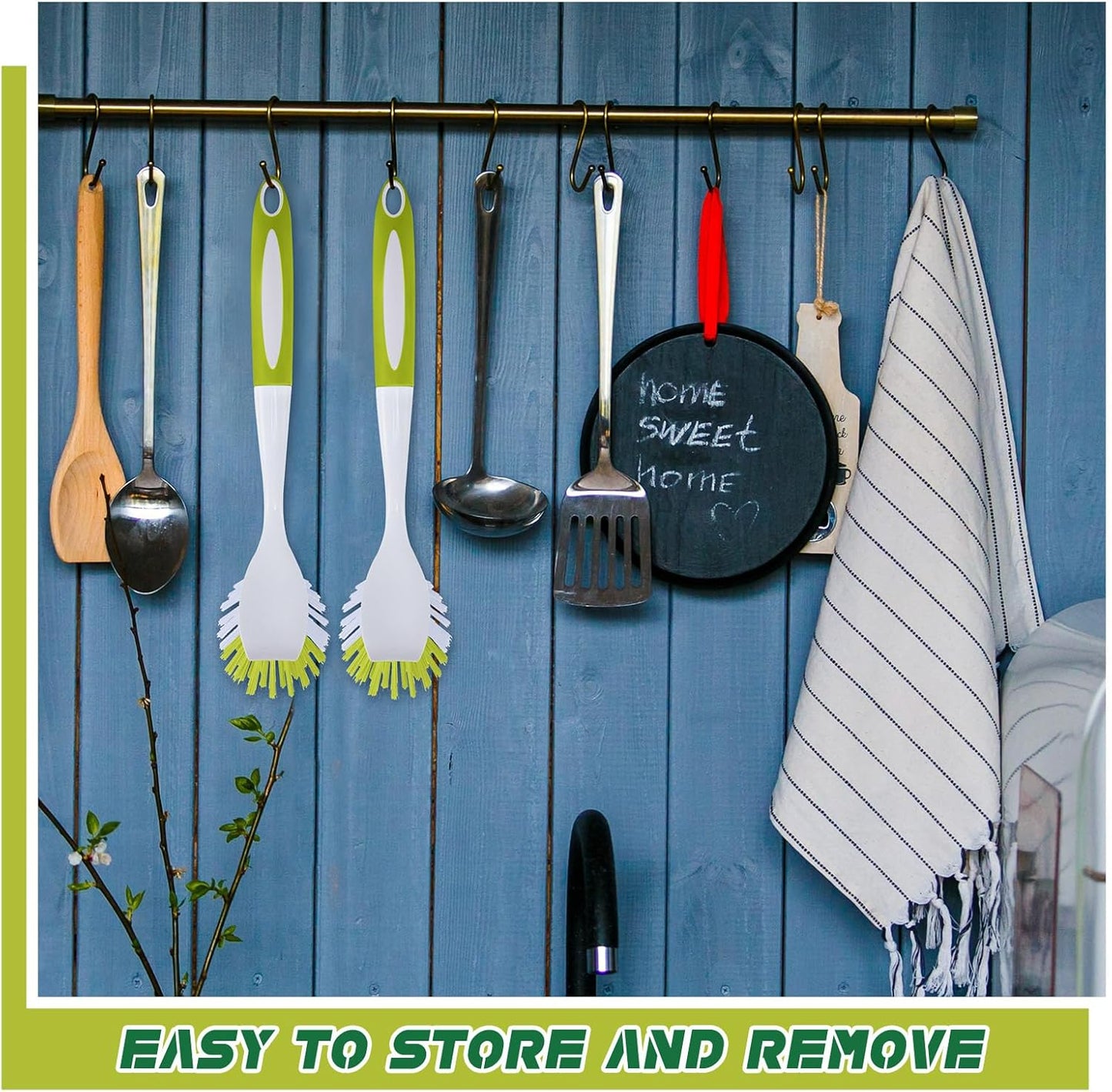 Hsei 20 Pcs Light Green Kitchen Scrub Dish Brush Bulk with 11 Inch Anti Slip Handle Cleaning Dish Scrubber with Stiff Bristles Washing Scrub Brushes for Housekeeping for Pots and Pans, Kitchen Sink