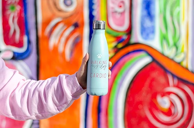 Pearhead Walking My Dog Water Bottle, Double Walled Steel Water Bottle, Keeps Liquids Cold or Hot, Pet Themed Water Bottle, Dog Owner
