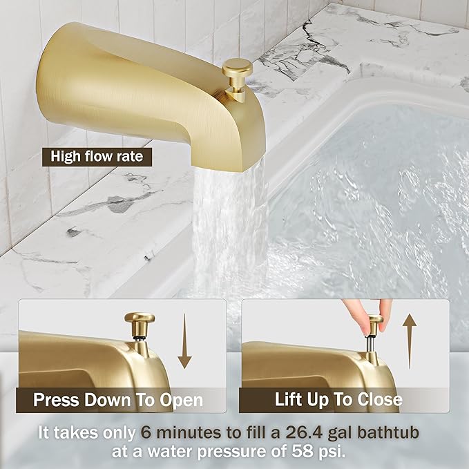 Tub Shower Faucet Set, Tub and Shower Trim Kit with 6 Inch High-Pressure Rian Shower Head,Shower Head and Handle Set, Brushed Gold