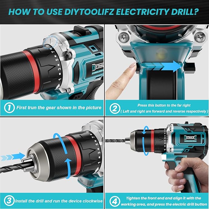 Power Drill Cordless Compatible with Makita 18V Battery,1/2" Brushless Electric Drill Set,440 In-lbs(50N.m) Electric 18V Drills Driver Tool, Variable Speed Mode for Home,Garden(No Battery)