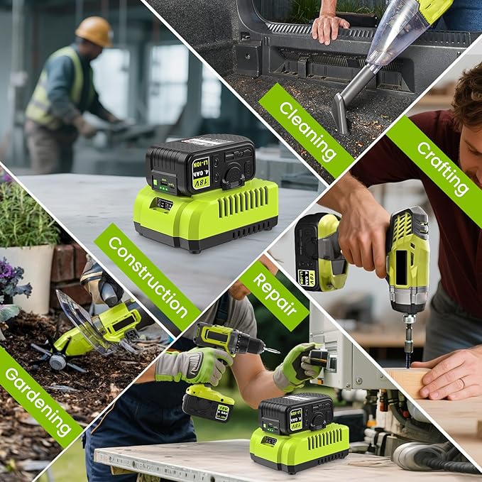 18V 4.0Ah Replacement Battery with USB and Charger Combo for Ryobi Battery Charger,Compatible with Ryobi 18 Volt Lithium-Ion ONE+ System P102 P103 P104 P105 P107 P108 P109 P190 P122 Cordless Tools