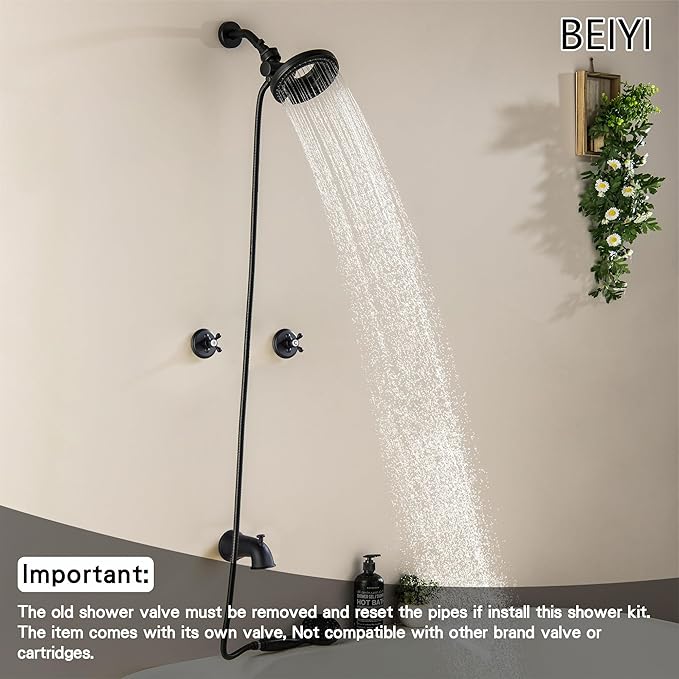 2 Handle Shower Faucet Set, Matte Black Dual Shower Head 2 Knod Tub Shower Faucet Sets with Handheld 2-in-1 Dual Shower Bathtub Shower Faucets Combo