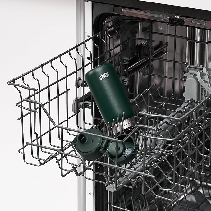 Ion8 Kids Water Bottle, Steel 400 ml/13 oz, Leak Proof, Easy to Open, Secure Lock, Dishwasher Safe, Flip Cover, Carry Handle, Easy Clean, Durable, Scratch Resistant, Carbon Neutral, Dark Green