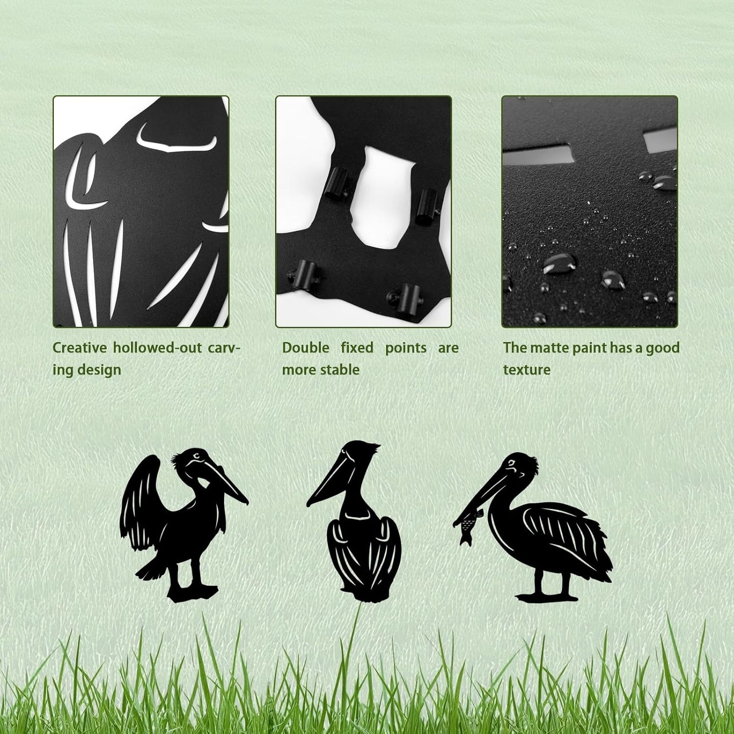 3 Pack Pelican Metal Garden Decorative Stakes, Weather Proof Silhouette Statues for Yard, Patio,Outdoor Decor for Pelican Lovers and Pet Owners