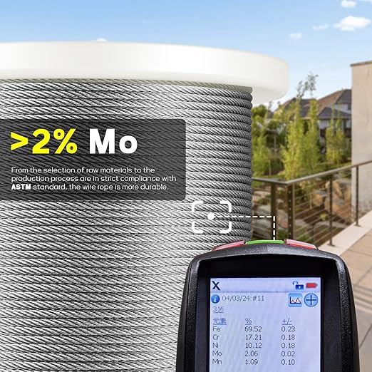 500FT 1/8" T316 Stainless Steel Cable, Wire Rope Aircraft Cable for Deck Cable Railing Kit and DIY Balustrades, 7x7 Strands Construction, Comes with a Cutter