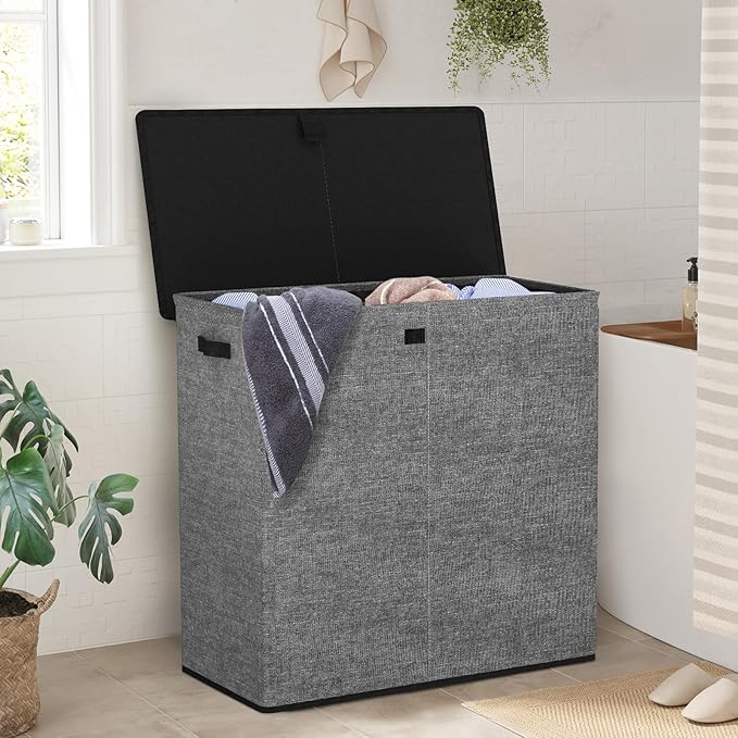 WOWLIVE Laundry Hamper with Lid,180L Large Laundry Basket 3 Section with Removable Washing Bags,Collapsible Waterproof Dirty Clothes Hamper for Laundry Room Bathroom Dorm,Gray