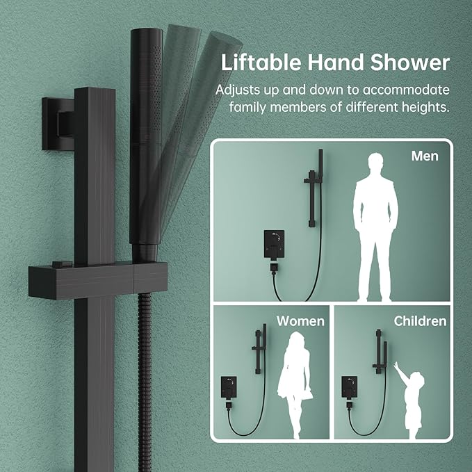 Hoimpro Shower System with Adjustable Slide Bar,12 Inch Square Rain Shower Head and Wand Wall Mounted, 2 in 1 Handheld Showerhead for Bathroom, Oil Rubbed Bronze