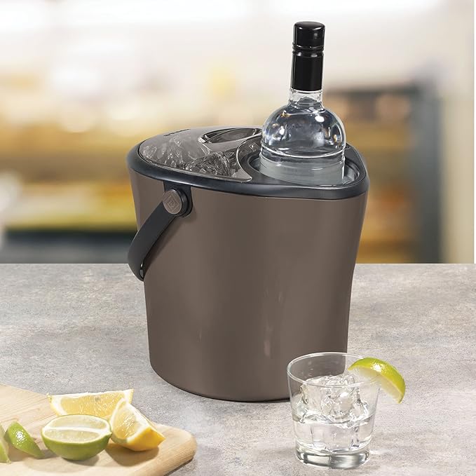 Polder Chill Station – Combined ice bucket and bottle chiller, Separate cooling sleeve keeps bottle chilled and ice pure, Double wall insulated, Ice scoop included