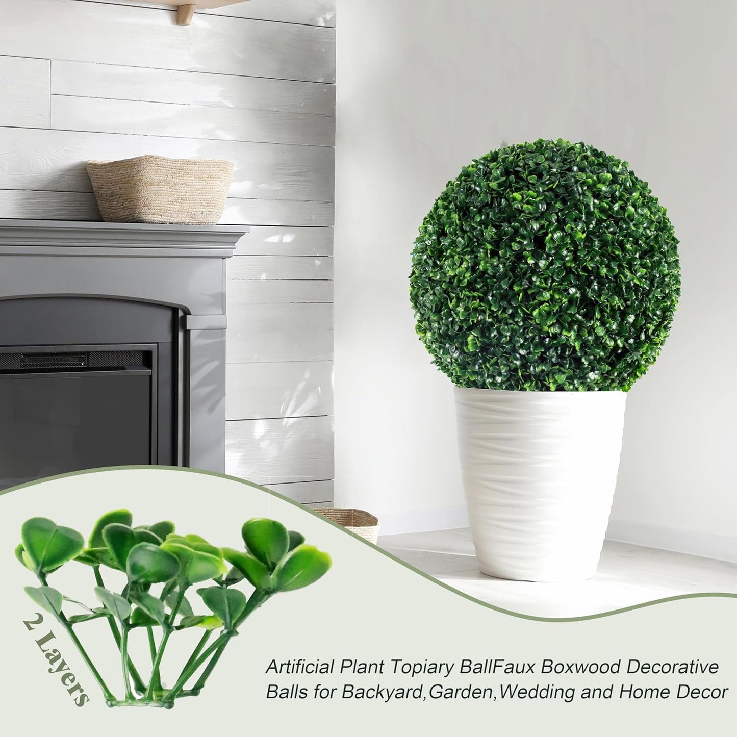 Ogrmar 2 PCS 13.7 inch 2 Layers Artificial Plant Topiary Ball Faux Boxwood Decorative Balls for Backyard, Balcony,Garden, Wedding and Home Décor (13.7 Inch)