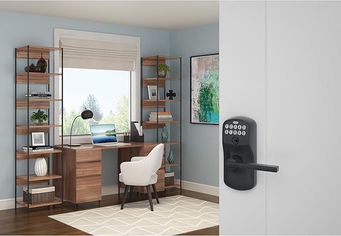 Schlage Plymouth Keypad Entry with Flex-Lock and Latitude LeverKnob, Matte Black, FE595 PLY 622 LAT