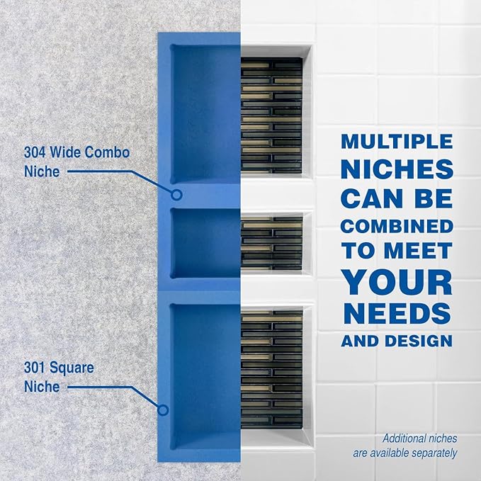 Noble Preformed 304 Wide Combo Shower Niche Modern Bathroom Storage Solution with Built-in Shelf Water-Resistant Easy Install Ideal for Toiletries Shampoo Shower Accessories (14 ¼” W × 22 ½” H)