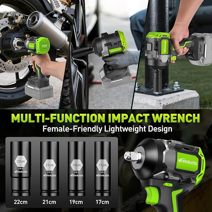 1/2 Impact Gun for Ma-kita 18v Battery, 850Nm (630Ft-lbs) High Torque, Cordless Impact Wrench, 3-Speed, 4 Cr-V Sockets, LED Light, Variable Speeds, Electric Wrench for Car Tire, Mower Lug Nut