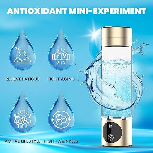 Gold Hydrogen Water Bottle Generator- [+3000-5000PPB] Latest Generation Hydrogen Generator Water Bottle with LED Display & Extended Battery Life- Compact, Portable (Gold)