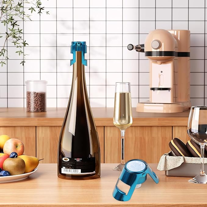 LIZIMANDU Champagne Stopper, Stainless Steel Bottle Plug Sealer for Sparkling Wine, Superior Leak,keeps Wine, Champagne, Prosecco, Cava, and Sparkling Wine fresh longer(1-Blue)