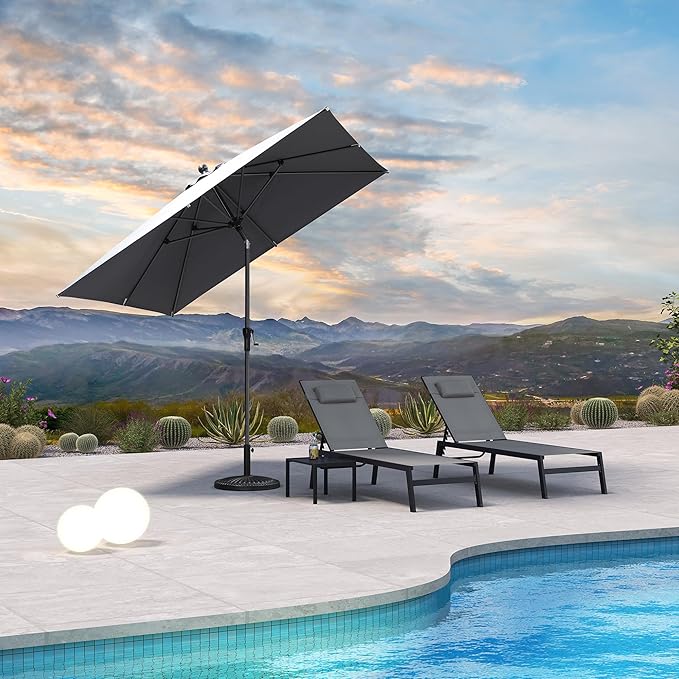 PURPLE LEAF 8' x 8' Square Patio Umbrella Outdoor Table Umbrella Aluminum Frame Market Umbrella Sun Umbrella with 8 Sturdy Ribs & Tilt for Garden Deck Lawn & Pool Light Gray