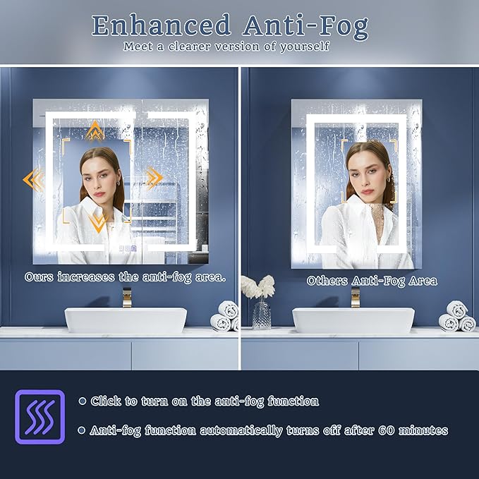 ExBrite LED Lighted Bathroom Medicine Cabinet with Mirror, 30 x 26 Inch, Recessed or Surface Mount, Anti-Fog, Stepless Dimming, Color Temperature Change, Built-in 6000K Sensor Light, Storage Shelves